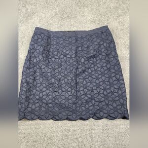 TALBOTS Women's Linen A-Line Skirt Embroidered Floral Navy Blue Size 16 W Petite